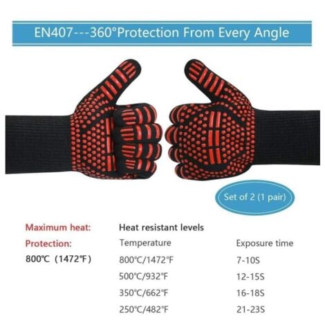 GABRIELLE BBQ Gloves, Non-Slip Silicone Cooking Gloves, The Highest Temperature Can Reach 800 °C. Universal Gloves for Grill Oven, Kitchen Chimney (Red Equal Sign)