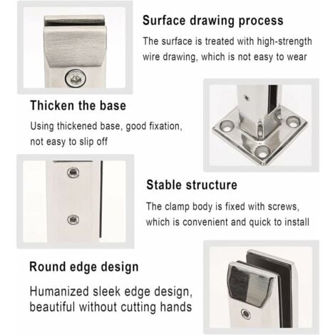 GABRIELLE set of 1 glass clamp made of 304 stainless steel, glass fence clamp for swimming pool railings, cylindrical glass fence clamp, for 10 mm to 12 mm glass, 1 piece, 160 mm