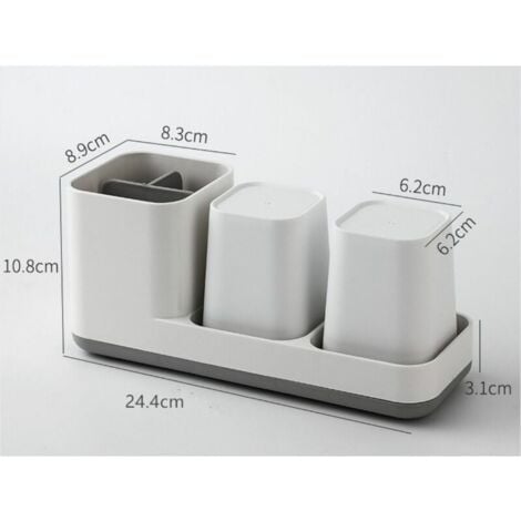 Toothbrush Holder, Quality Plastic Toothbrush Cup with Tumblers, Multifunctional Bathroom Organizer for Bathroom Sink or Cabinet (White, 24.4X10.8X8.9cm)
