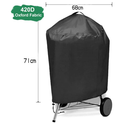Waterproof Outdoor Round Barbecue Cover, 420D Oxford Fabric, Windproof, Anti-UV Protective BBQ Grill Cover with Handles (71x68cm) - Black