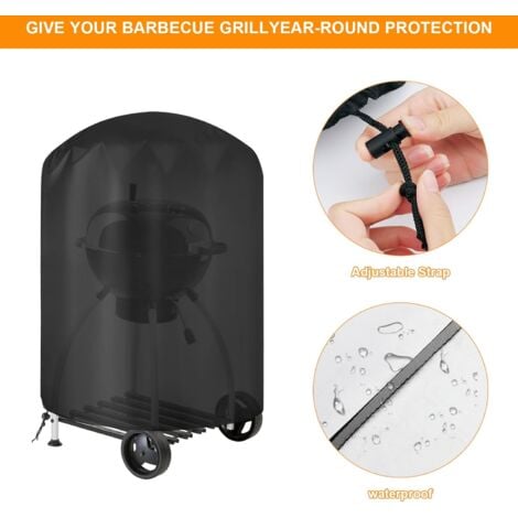Round Outdoor Barbecue Cover, Protective BBQ Cover Anti-UV/Anti-water, 210D Oxford, Ø61 x 70 cm, Cover Fits Most Grills