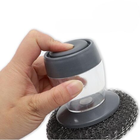 Liquid Pot Cleaning Brush, Kitchen Stove Cleaning Brush with Metal Sponge and Compartment for Detergent for Optimal Cleaning, Easy Cleaning – Black