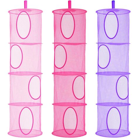 4 Tier Plush Storage Basket, Foldable 3PC Save Space Storage Basket for Kids Room, Bathroom, Balcony (Pink, Red Pink, Viola)