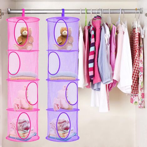 4 Tier Plush Storage Basket, Foldable 3PC Save Space Storage Basket for Kids Room, Bathroom, Balcony (Pink, Red Pink, Viola)