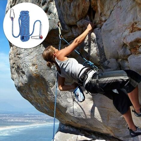 Corde d'escalade avec Mousqueton de Sécurité Statique 10mm Corde d'alpinisme Polyester Sauvetage pour Randonnée Alpinisme Montagne 10M