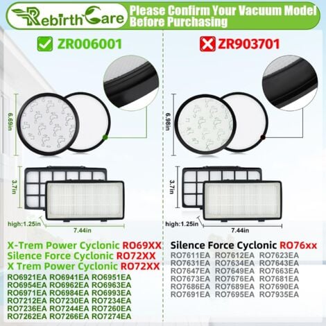 XVX ZR006001 Filtres pour Aspirateurs Rowenta X-Trem Power Cyclonic/Silence Force Cyclonic RO69xx RO72xx RO6941EA RO6963EA RO6921EA RO6971EA RO6993EA RO7230EA RO7260EA Filtre Accessoires