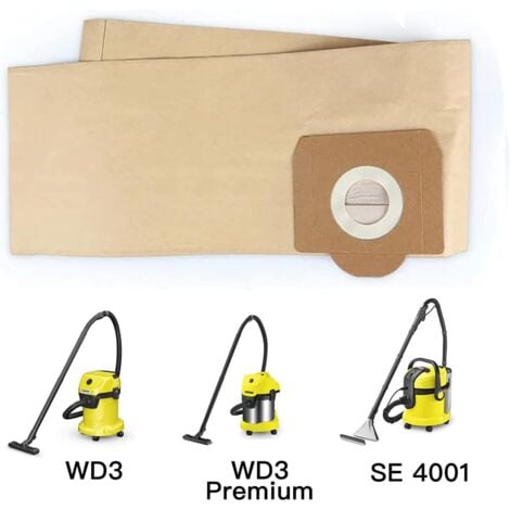 Lot de 5 Sacs droits Aspirateur pour Karcher WD3, WD 3 Premium, WD3200, WD3500P, A2204, A2534, SE4001, KAR69591300