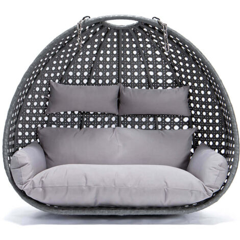 Home Deluxe - Sedia sospesa in polyrattan TWIN  colore: grigio, caratteristiche: cestino e cuscino