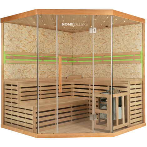 Home Deluxe - Sauna tradizionale con parete in pietra artificiale SKYLINE BIG XL - 200 x 200 cm per 6 persone