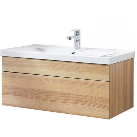 HOME DELUXE - Set completo di mobili da bagno WANGEROOGE BIG Colore: legno, taglia: S