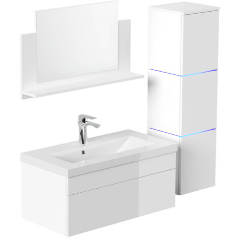 HOME DELUXE - Set completo di mobili da bagno WANGEROOGE BIG Made in Germany  Colore: bianco, taglia: L