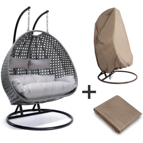 Home Deluxe - Sedia sospesa in polyrattan con parapioggia TWIN Colore: Grigio, Caratteristiche: Con parapioggia
