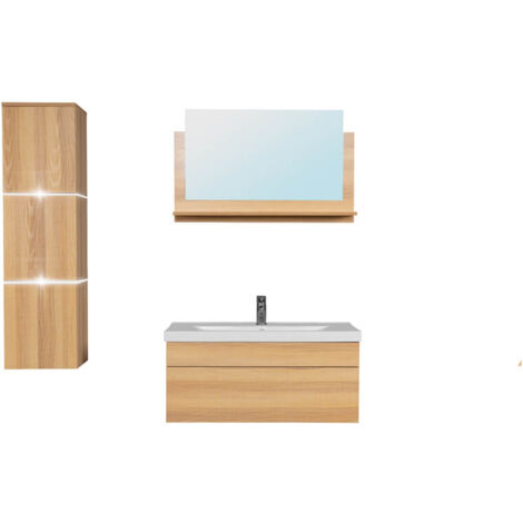 HOME DELUXE - Set completo di mobili da bagno WANGEROOGE BIG Colore: Legno, Taglia: L