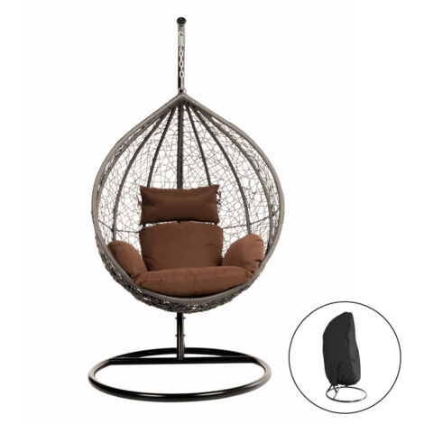 Home Deluxe - Sedia pensile in polyrattan con struttura CIELO Colore: Marrone, Dotazione: inclusa copertura antipioggia