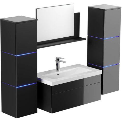 HOME DELUXE - Set completo di mobili da bagno WANGEROOGE BIG Made in Germany  Colore: Nero, Taglia: XL