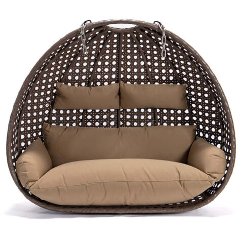 Home Deluxe - Sedia sospesa in polyrattan TWIN Colore: Marrone, Caratteristiche: Cestino e cuscino