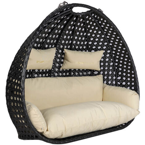 HOME DELUXE - Poltrona sospesa in polyrattan solo cestino e cuscini TWIN DELUXE - Nero/Crema