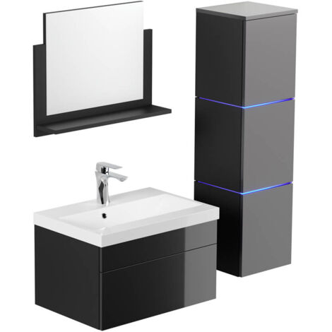 Home Deluxe - Juego completo de muebles de baño WANGEROOGE Made in Germany Color: Negro, Tamaño: L