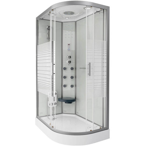 Home Deluxe - Cabina de ducha con cascada y masaje dorsal WHITE PEARL  Color: Blanco, Tamaño: 120 x 80 cm Derecha