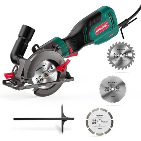 Circular Saw, HYCHIKA 750W 3500RPM Mini Circular Saw with 3 Blades(115 & 125mm), Scale Ruler, Cutting Depth 48mm(90°), 32mm(45°)