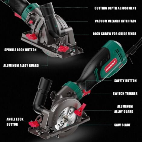 Circular Saw, HYCHIKA 750W 3500RPM Mini Circular Saw with 3 Blades(115 & 125mm), Scale Ruler, Cutting Depth 48mm(90°), 32mm(45°)