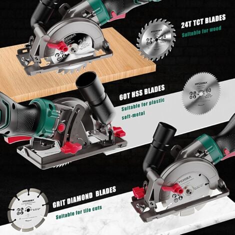 Circular Saw, HYCHIKA 750W 3500RPM Mini Circular Saw with 3 Blades(115 & 125mm), Scale Ruler, Cutting Depth 48mm(90°), 32mm(45°)