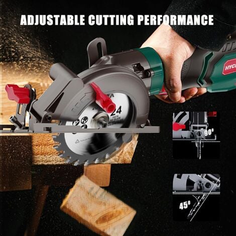 Circular Saw, HYCHIKA 750W 3500RPM Mini Circular Saw with 3 Blades(115 & 125mm), Scale Ruler, Cutting Depth 48mm(90°), 32mm(45°)