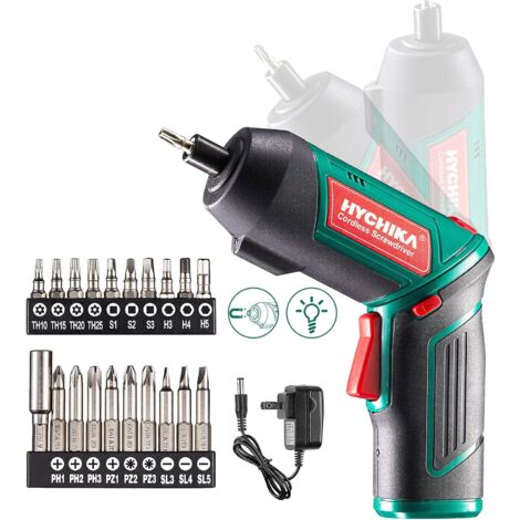 Electric Screwdriver, 6N·m and 2000mAh HYCHIKA 3.6V Cordless Screwdriver with 20 Accessories, Work Light, Charger and Magnetic Chuck (1/5)