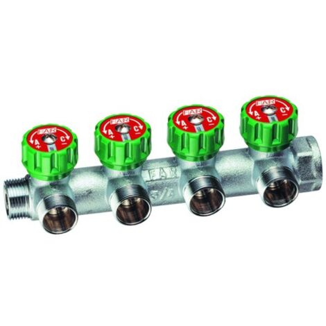 COLLETTORE MODULARE CON ARRESTI MANUALI IN OTTONE MASCHIO FEMMINA PER IMPIANTI SANITARI MODELLO: 3/4"X4 VIE