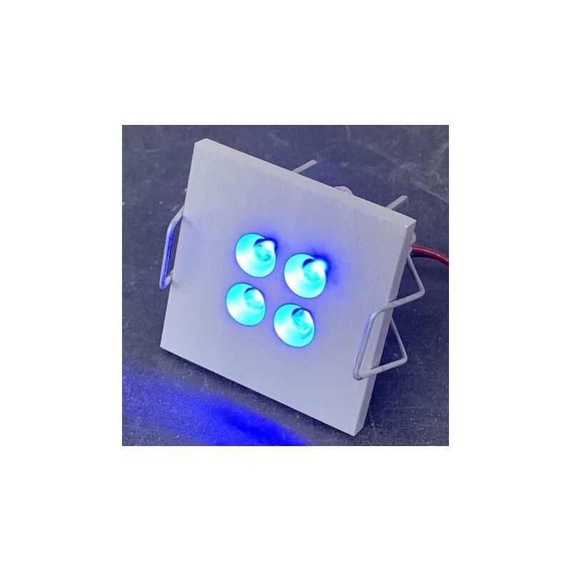 Encastré LED 2W carré alu anodisé 50X50mm lumière bleue 14V DC (sans