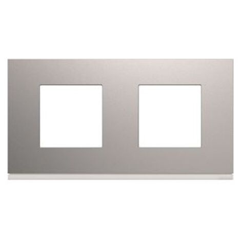 Plaque de finition 2 postes 4 modules horizontale gris Titane entraxe 71mm pour appareillage série Gallery HAGER
