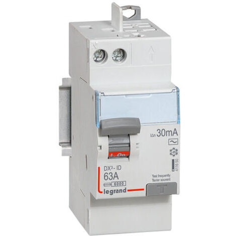 Legrand – Interrupteur différentiel bipolaire 63A type AC 30mA – Arrivée haute à vis et départ automatique – 2 modules – Protection circuits électriques