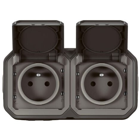 Bloc 2 prises 2P+T 16A saillie étanche anthracite complet précablée IP55 PLEXO LEGRAND 069788LL