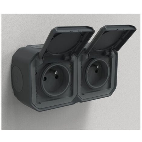 Bloc 2 prises 2P+T 16A saillie étanche anthracite complet précablée IP55 PLEXO LEGRAND 069788LL