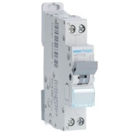 Disjoncteur 2A 1P+N courbe C 6-10kA bornes vis 1 module pour tertiaire HAGER NFT702
