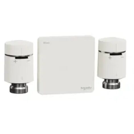 Schneider Electric – Kit de démarrage vanne thermostatique connectée blanche – 2 têtes thermostatiques – Passerelle Wifi – Liaison Zigbee jusqu'à 30m