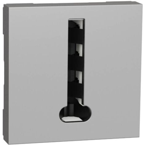 Mecanisme prise telephonique conjoncteur en T 8 contacts 1 poste 2 modules enjoliveur gris alu sans plaque Unica SCHNEIDER