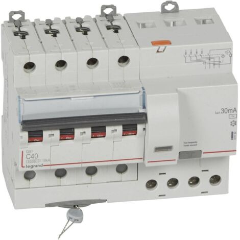 Legrand – Disjoncteur tétrapolaire 40A – Courbe de déclenchement C – Sensibilité 30mA – Connexion vis/vis – Protection IP20 – 10kA - AC 30 MA