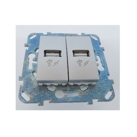 Prise double USB encastré aluminium avec support sans plaque de finition UNICA Schneider