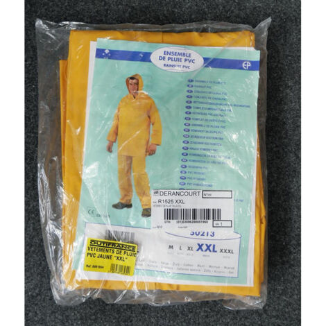 Ensemble vêtements de pluie PVC jaune (vaste à capuche + pantalon) taille XXL OUTIFRANCE 8981804 DERANCOURT