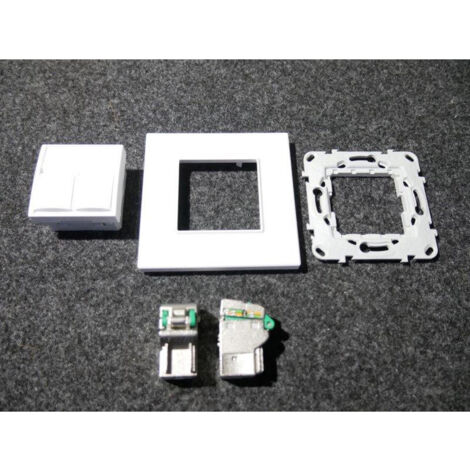 Double prise reseau RJ45 cat 5 STP blanc polaire complet avec support et plaque S-one ALTIRA SCHNEIDER