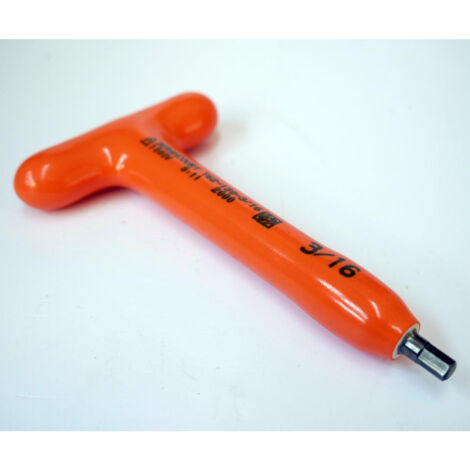 Clé 6 pans 3/16" en T mâle isolée 1000V orange manche 130mm pour vis creuses DERANCOURT