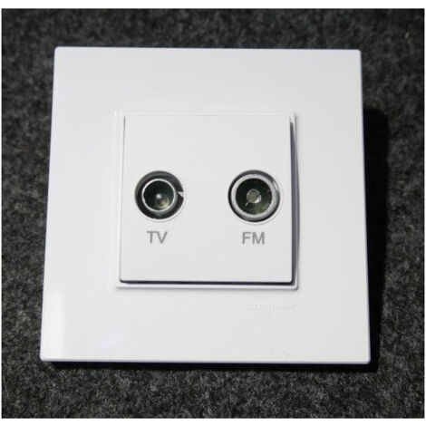 Prise TV-FM derivation blanc polaire complet avec support et plaque ALTIRA SCHNEIDER (1/2)