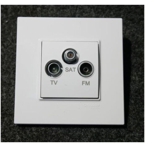 Prise TV-FM-SAT 2 entrees blanc polaire complet avec support et plaque ALTIRA SCHNEIDER (1/2)