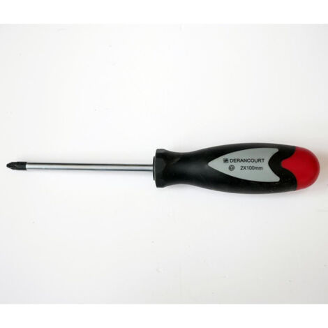 Tournevis cruciforme Pozidrive 6x100mm non-isolé manche bi-matière lame acier aimantée empreinte PZ2 DERANCOURT (1/2)