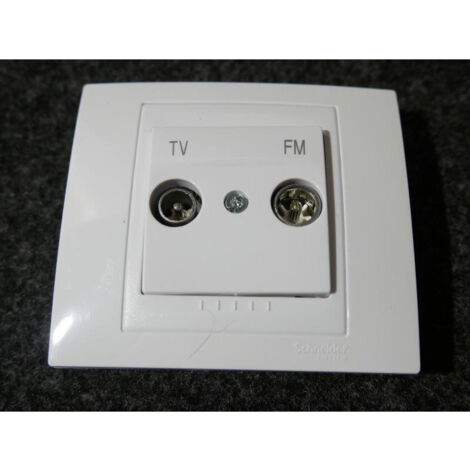 Prise TV-FM intermédiaire (passage) blanc brilant complet avec support et plaque UNICA SCHNEIDER