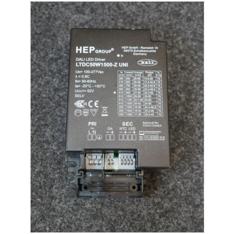 Alimentation driver LED 100-277VAC / 27-55VDC 900mA puissance 24.3W à 50W dimmable DALI IP20 LTDC50W1500-Z UNI