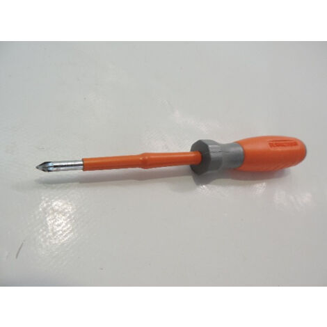 Tournevis cruciforme Pozidrive 4x75mm isolé 1000V manche bi-matière lame acier chromé empreinte PZ0 DERANCOURT POZI4X75B (1/3)