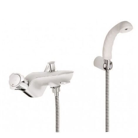 Grohe – Mélangeur de baignoire chrome monotrou – Douchette blanche REFLEXA – Flexible 1500mm – Inverseur automatique bain/douche – Isolation thermique