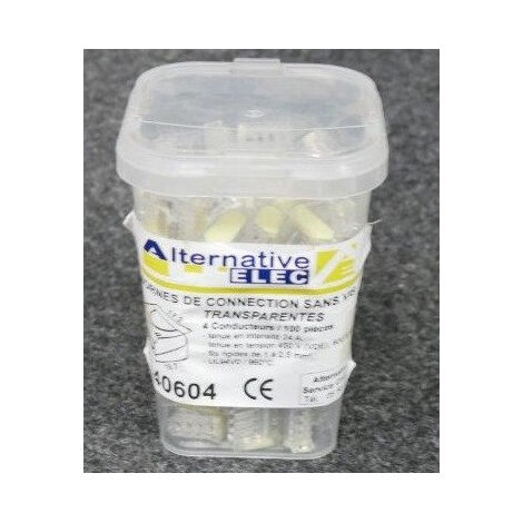Bornes de connexion auto 4 trous transparentes (Boite de 100) pour fil rigide 2.5mm² max sans vis (1/3)